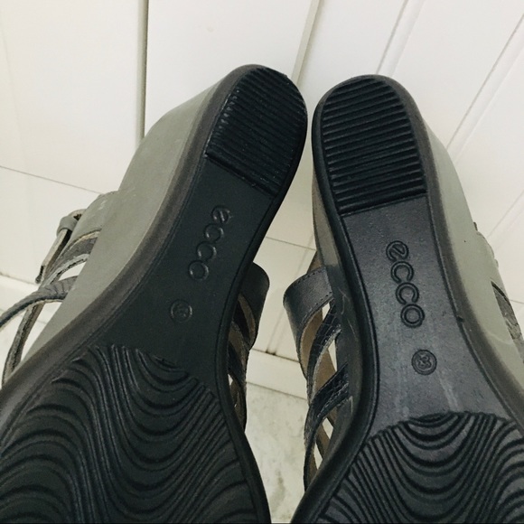 Ecco Touch 45 Grey Leather Wedge Heels Sandals - Picture 14 of 14